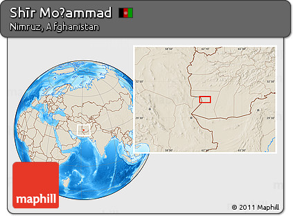 Shaded Relief Location Map of Shīr Moḩammad