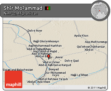 Shaded Relief Panoramic Map of Shīr Moḩammad