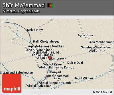 Shaded Relief Panoramic Map of Shīr Moḩammad
