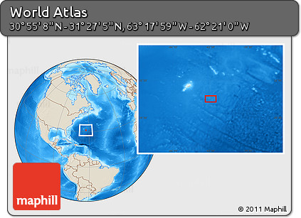 Shaded Relief Location Map of the Area around 31° 11' 6" N, 62° 49' 30" W