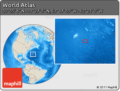 Shaded Relief Location Map of the Area around 31° 11' 6" N, 62° 49' 30" W