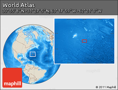Shaded Relief Location Map of the Area around 31° 11' 6" N, 62° 49' 30" W