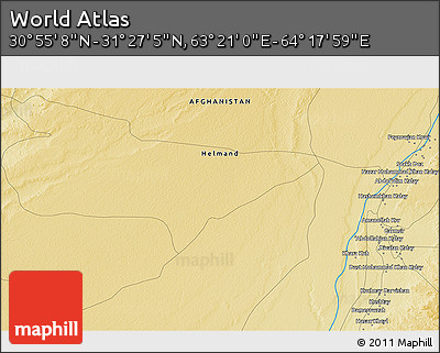 Physical 3D Map of the Area around 31° 11' 6" N, 63° 49' 30" E