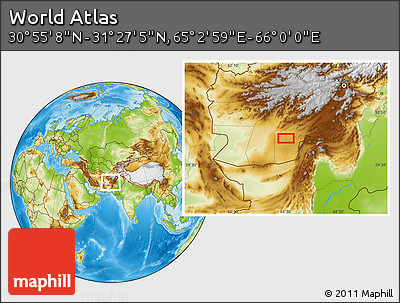 Physical Location Map of the Area around 31° 11' 6" N, 65° 31' 30" E