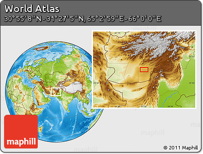 Physical Location Map of the Area around 31° 11' 6" N, 65° 31' 30" E