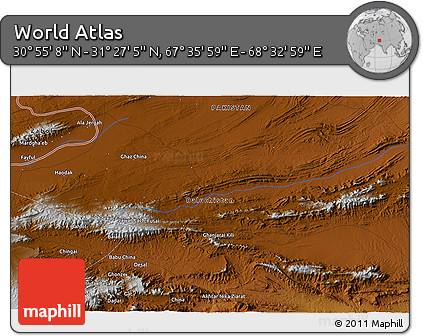 Physical 3D Map of the Area around 31° 11' 6" N, 68° 4' 29" E