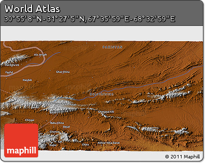 Physical 3D Map of the Area around 31° 11' 6" N, 68° 4' 29" E
