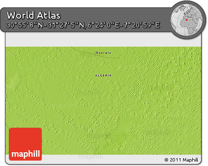 Physical 3D Map of the Area around 31° 11' 6" N, 6° 52' 30" E