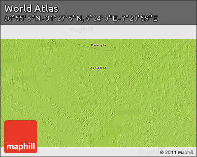Physical 3D Map of the Area around 31° 11' 6" N, 6° 52' 30" E