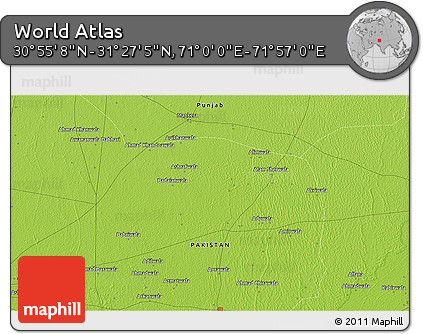 Physical 3D Map of the Area around 31° 11' 6" N, 71° 28' 29" E