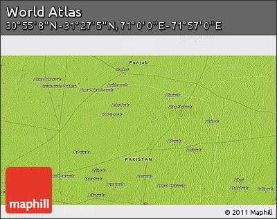 Physical 3D Map of the Area around 31° 11' 6" N, 71° 28' 29" E