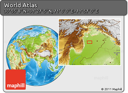 Physical Location Map of the Area around 31° 11' 6" N, 71° 28' 29" E