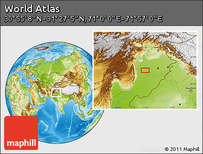 Physical Location Map of the Area around 31° 11' 6" N, 71° 28' 29" E