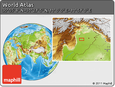 Physical Location Map of the Area around 31° 11' 6" N, 71° 28' 29" E