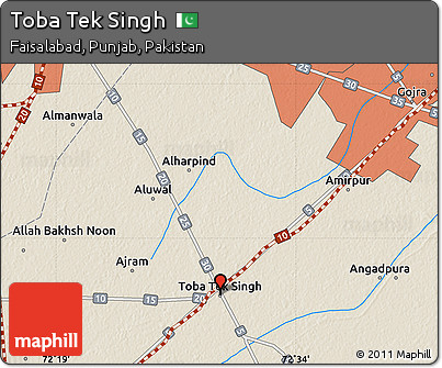 Shaded Relief Map of Toba Tek Singh