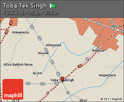 Shaded Relief Map of Toba Tek Singh
