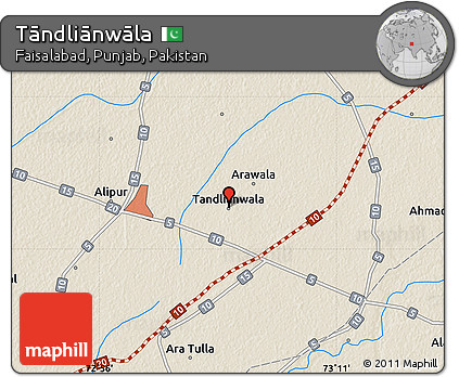 Shaded Relief Map of Tāndliānwāla