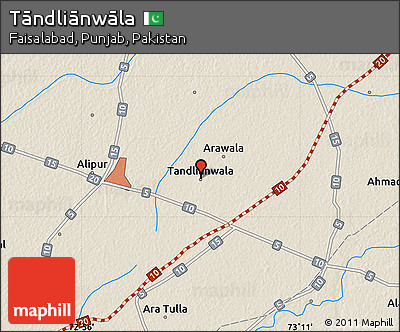 Shaded Relief Map of Tāndliānwāla