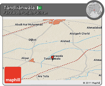 Shaded Relief Panoramic Map of Tāndliānwāla