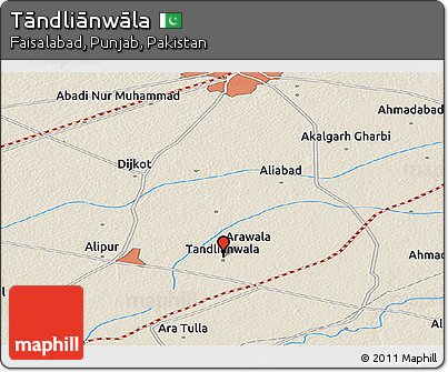 Shaded Relief Panoramic Map of Tāndliānwāla