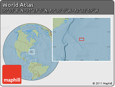 Savanna Style Location Map of the Area around 31° 11' 6" N, 73° 1' 30" W, hill shading
