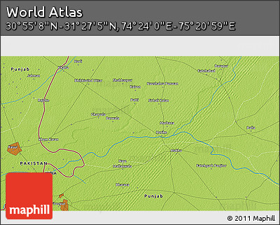 Physical 3D Map of the Area around 31° 11' 6" N, 74° 52' 30" E