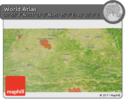 Satellite 3D Map of the Area around 31° 11' 6" N, 75° 43' 29" E