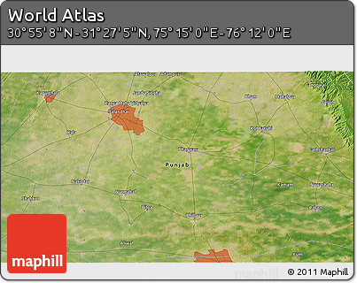 Satellite 3D Map of the Area around 31° 11' 6" N, 75° 43' 29" E