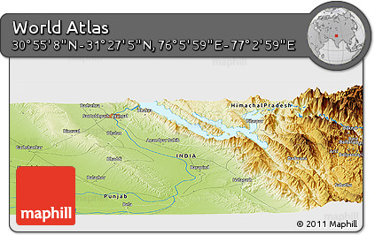 Physical Panoramic Map of the Area around 31° 11' 6" N, 76° 34' 29" E