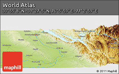 Physical Panoramic Map of the Area around 31° 11' 6" N, 76° 34' 29" E