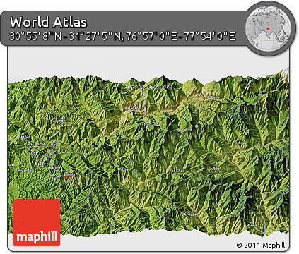 Satellite 3D Map of the Area around 31° 11' 6" N, 77° 25' 30" E