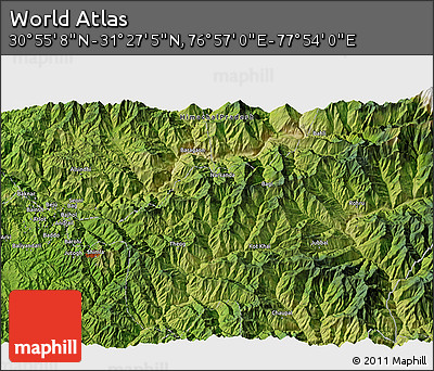 Satellite 3D Map of the Area around 31° 11' 6" N, 77° 25' 30" E