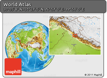 Physical Location Map of the Area around 31° 11' 6" N, 77° 25' 30" E