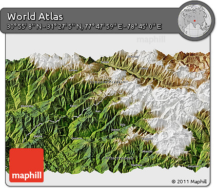 Satellite 3D Map of the Area around 31° 11' 6" N, 78° 16' 30" E