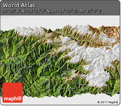 Satellite 3D Map of the Area around 31° 11' 6" N, 78° 16' 30" E