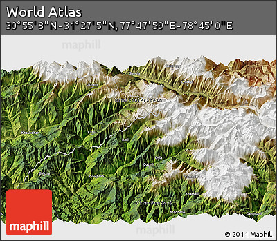 Satellite 3D Map of the Area around 31° 11' 6" N, 78° 16' 30" E