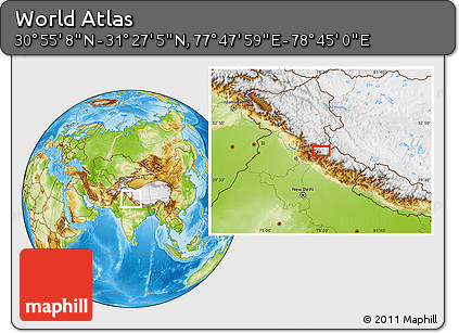 Physical Location Map of the Area around 31° 11' 6" N, 78° 16' 30" E