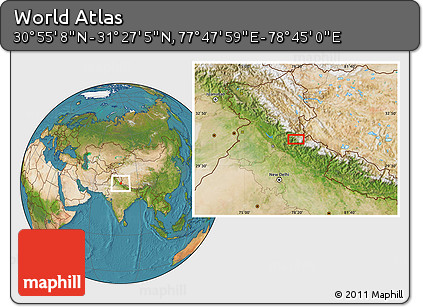 Satellite Location Map of the Area around 31° 11' 6" N, 78° 16' 30" E