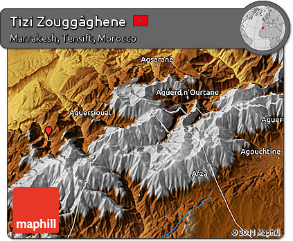 Physical 3D Map of Tizi Zouggâghene