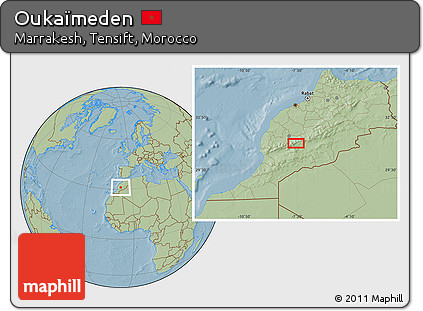 Savanna Style Location Map of Oukaïmeden, hill shading