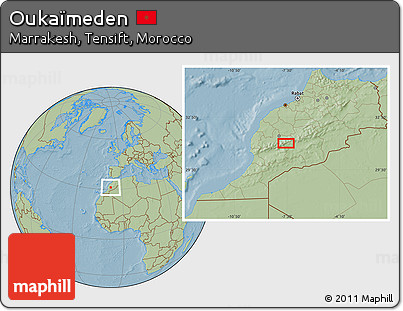 Savanna Style Location Map of Oukaïmeden, hill shading