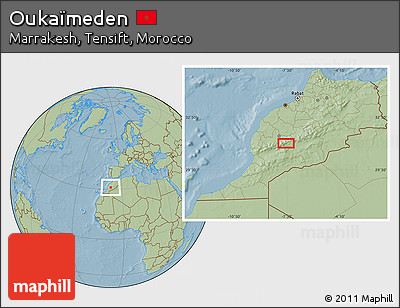 Savanna Style Location Map of Oukaïmeden, hill shading