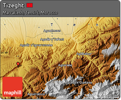 Physical Map of Tizeght