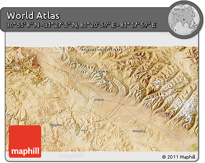 Satellite 3D Map of the Area around 31° 11' 6" N, 80° 49' 29" E