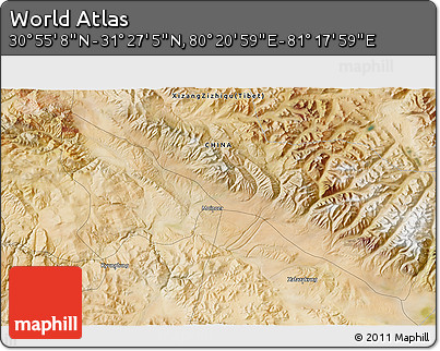 Satellite 3D Map of the Area around 31° 11' 6" N, 80° 49' 29" E