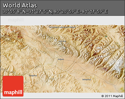 Satellite 3D Map of the Area around 31° 11' 6" N, 80° 49' 29" E
