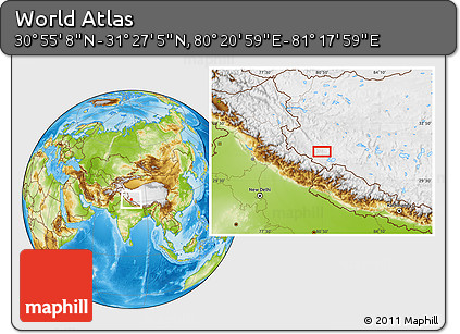 Physical Location Map of the Area around 31° 11' 6" N, 80° 49' 29" E