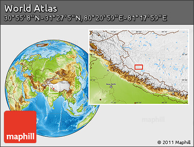 Physical Location Map of the Area around 31° 11' 6" N, 80° 49' 29" E