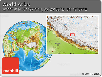 Physical Location Map of the Area around 31° 11' 6" N, 80° 49' 29" E