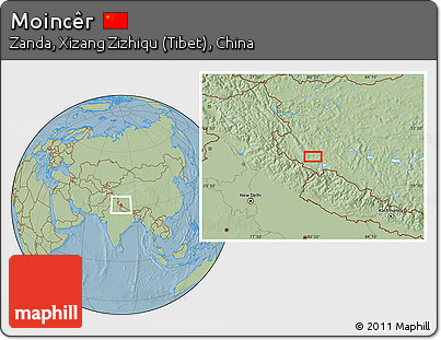 Savanna Style Location Map of Moincêr, hill shading
